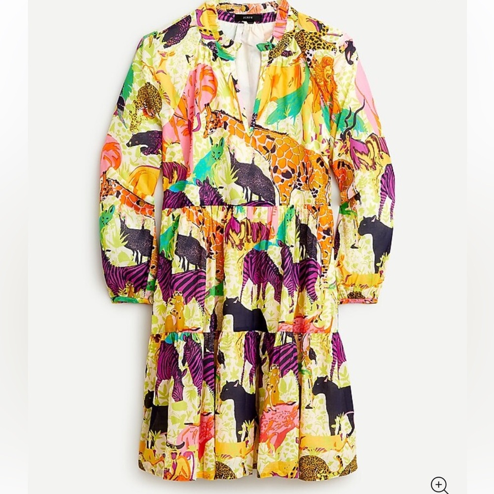 J.Crew Ratti Safari Print Tiered Popover Dress Small Boho Jungle